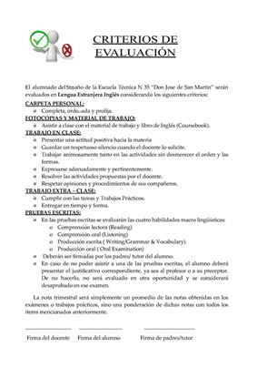 Foto de Inglés - 14/03/2023 - Criterios de evaluación