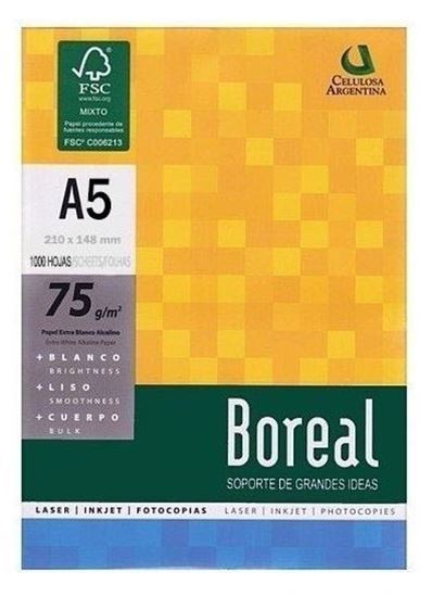 Foto de Resma A5 75 g Boreal 1000 hojas