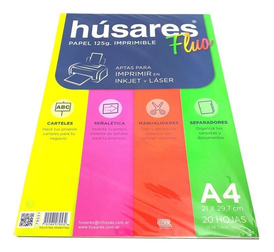 Foto de Hojas especiales Húsares A4 flúo 125g x20